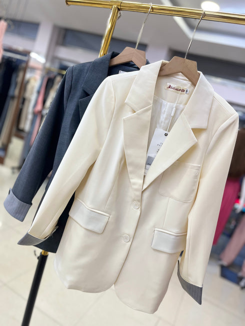 Single Breasted Folded Sleeves Blazer